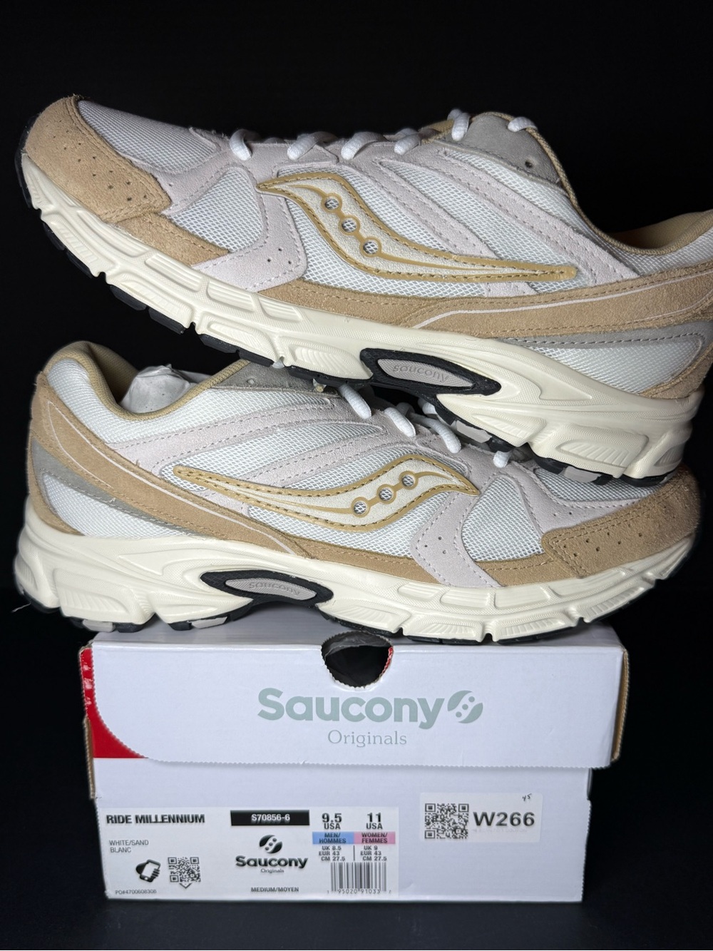 Saucony Men’s Ride Millennium Sneakers — White & Tan size 9.5m